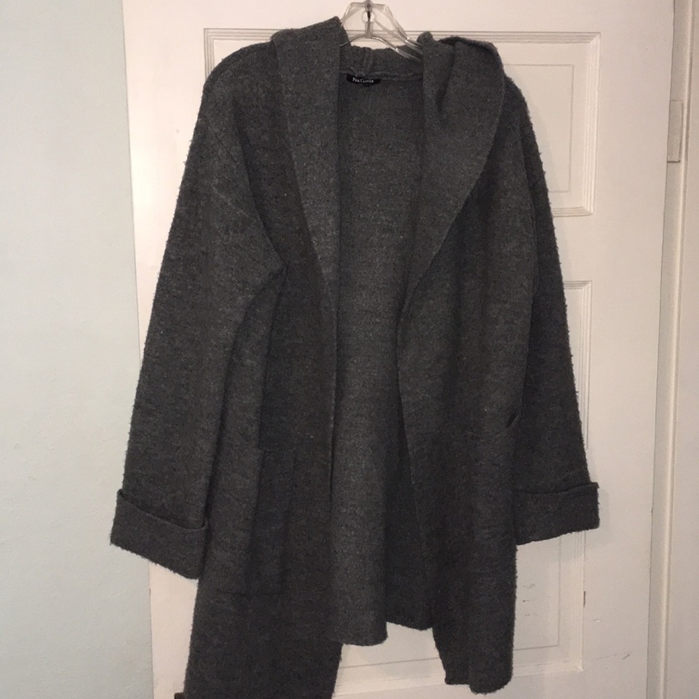 Dark grey hooded sweater coat XL